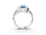 Platinum Fancy Blue Emerald Cut Halo Diamond Engagement Ring with Pave Split Shank and Four-Prong Setting_9
