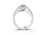 Platinum Fancy Blue Emerald Cut Halo Diamond Ring with Beaded Split Shank and Four-Prong Setting_9