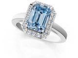 Platinum Fancy Blue Emerald Cut Halo Diamond Ring with Solitaire Band and Prong Setting_49