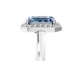 Platinum Fancy Blue Emerald Cut Halo Diamond Ring with Solitaire Band and Prong Setting_53