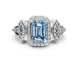 Platinum Fancy Blue Emerald Cut Halo Diamond Split Shank Engagement Ring with Four-Prong Setting_6