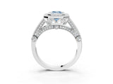Platinum Fancy Blue Emerald Cut Halo Diamond Split Shank Pave Ring_9