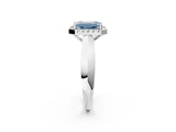 Platinum Fancy Blue Emerald  Cut Halo Solitaire Engagement Ring with Square Band and Four-Prong Setting_14
