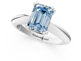 Platinum Fancy Blue Emerald  Cut Solitaire Engagement Ring with Tapered Band and Four-Prong Setting 1