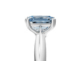 Platinum Fancy Blue Emerald  Cut Solitaire Engagement Ring with Tapered Band and Four-Prong Setting 5