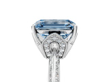 Platinum Fancy Blue Emerald Cut Solitaire Split Shank Pave Diamond Engagement Ring with Four-Prong Setting_11