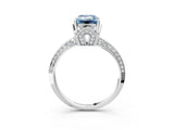 Platinum Fancy Blue Emerald Cut Solitaire Split Shank Pave Diamond Engagement Ring with Four-Prong Setting_63