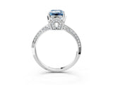 Platinum Fancy Blue Emerald Cut Solitaire Split Shank Pave Diamond Engagement Ring with Four-Prong Setting_9