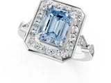 Platinum Fancy Blue Emerald  Halo Diamond Engagement Ring with Twisted Band and Four-Prong Setting 1