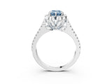 Platinum Fancy Blue Emerald  Halo Diamond Floral Split Shank Engagement Ring 3