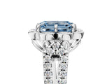 Platinum Fancy Blue Emerald  Halo Diamond Floral Split Shank Engagement Ring 5
