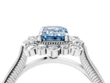 Platinum Fancy Blue Emerald  Halo Milgrain Pave Diamond Ring with Four-Prong Setting 5