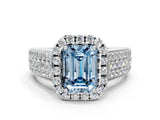 Platinum Fancy Blue Emerald  Halo Round Diamond Pave Band with Prong Setting 1