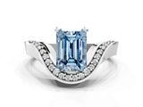 Platinum Fancy Blue Emerald  Solitaire Diamond Engagement Ring with Pave Band and Four-Prong Setting 1
