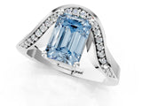 Platinum Fancy Blue Emerald  Solitaire Diamond Engagement Ring with Pave Band and Four-Prong Setting 2