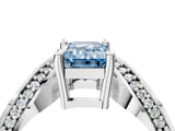 Platinum Fancy Blue Emerald  Solitaire Diamond Engagement Ring with Pave Band and Four-Prong Setting 5