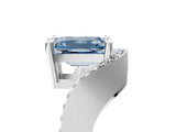 Platinum Fancy Blue Emerald  Solitaire Diamond Engagement Ring with Pave Band and Four-Prong Setting