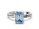 Platinum Fancy Blue Emerald  Solitaire Diamond Engagement Ring with XO Engraved Band and Four-Prong Setting 2