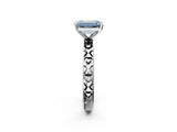 Platinum Fancy Blue Emerald  Solitaire Diamond Engagement Ring with XO Engraved Band and Four-Prong Setting 4