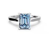 Platinum Fancy Blue Emerald  Solitaire Diamond Ring with Four-Prong Setting and Tapered Band 1