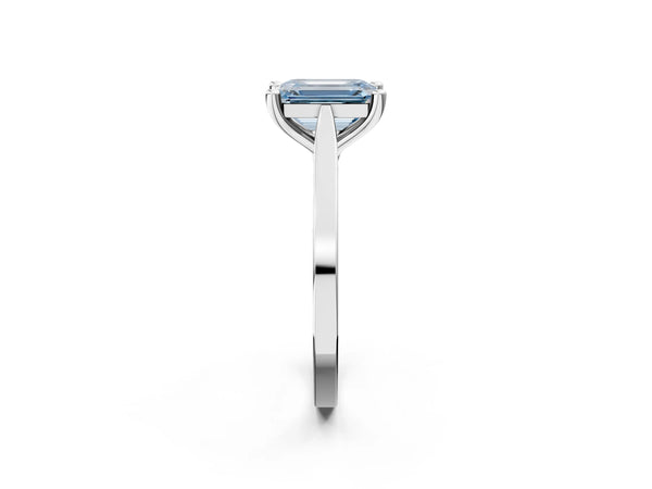 Platinum Fancy Blue Emerald  Solitaire Diamond Ring with Four-Prong Setting and Tapered Band