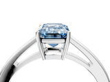 Platinum Fancy Blue Emerald  Solitaire Diamond Ring with Split Shank and Four-Prong Setting_16