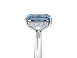 Platinum Fancy Blue Emerald  Solitaire Diamond Ring with a Classic Band and Four-Prong Setting