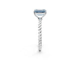 Platinum Fancy Blue Emerald  Solitaire Twist Band Ring with Four-Prong Setting_2