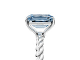 Platinum Fancy Blue Emerald  Solitaire Twist Band Ring with Four-Prong Setting_5