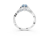 Platinum Fancy Blue Emerald  Solitaire Twist Band Six-Prong Setting 4