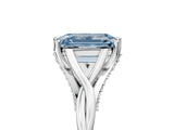 Platinum Fancy Blue Emerald  Solitaire Twist Band Six-Prong Setting