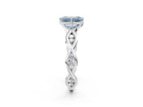 Platinum Fancy Blue Emerald  Solitaire Twist Band with Leaf Prong Setting 2