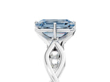 Platinum Fancy Blue Emerald  Solitaire Twist Band with Leaf Prong Setting 5