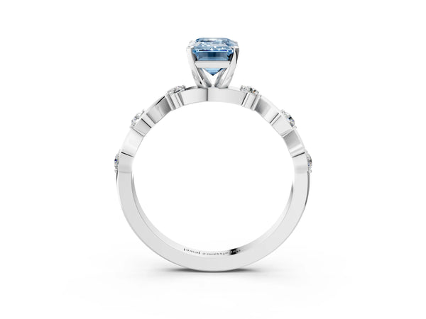 Platinum Fancy Blue Emerald  Solitaire Twisted Band with Prong Setting