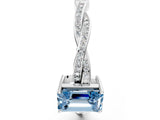 Platinum Fancy Blue Emerald  Solitaire Twisted Pave Diamond Ring with Four-Prong Setting