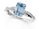 Platinum Fancy Blue Emerald  Solitaire Twisted Pave Diamond Ring with Four-Prong Setting_1