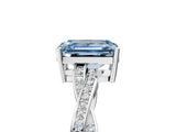 Platinum Fancy Blue Emerald  Solitaire Twisted Pave Diamond Ring with Four-Prong Setting_5