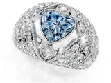 Platinum Fancy Blue Heart Cut Brilliant Halo Pave Diamond Milgrain Ring_13