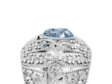 Platinum Fancy Blue Heart Cut Brilliant Halo Pave Diamond Milgrain Ring_17