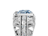 Platinum Fancy Blue Heart Cut Brilliant Milgrain Filigree Diamond Ring with Square Prong Setting_11