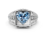 Platinum Fancy Blue Heart Cut Brilliant Milgrain Filigree Diamond Ring with Square Prong Setting_6