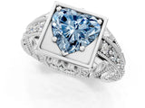 Platinum Fancy Blue Heart Cut Brilliant Milgrain Filigree Diamond Ring with Square Prong Setting_7