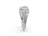 Platinum Fancy Blue Heart Cut Brilliant Milgrain Filigree Diamond Ring with Square Prong Setting_8