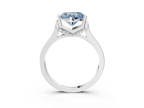 Platinum Fancy Blue Heart Cut Brilliant Solitaire Diamond Ring with Channel Set Band and Bar Prong Setting