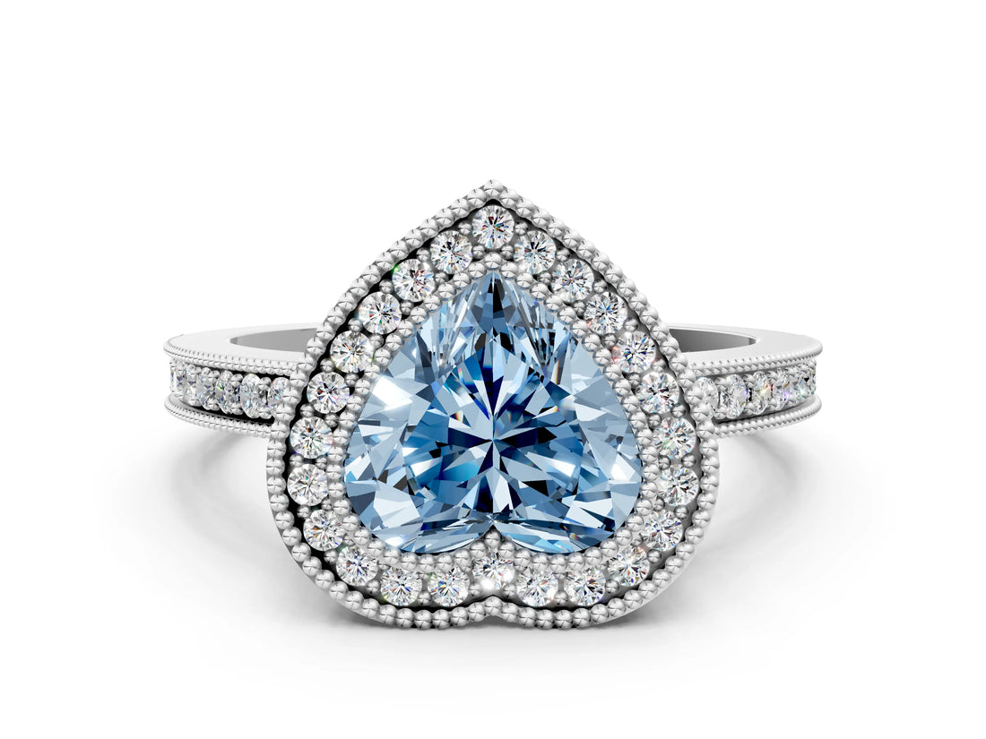 Platinum Fancy Blue Heart Cut Cut Halo Pavé Diamond Ring_12
