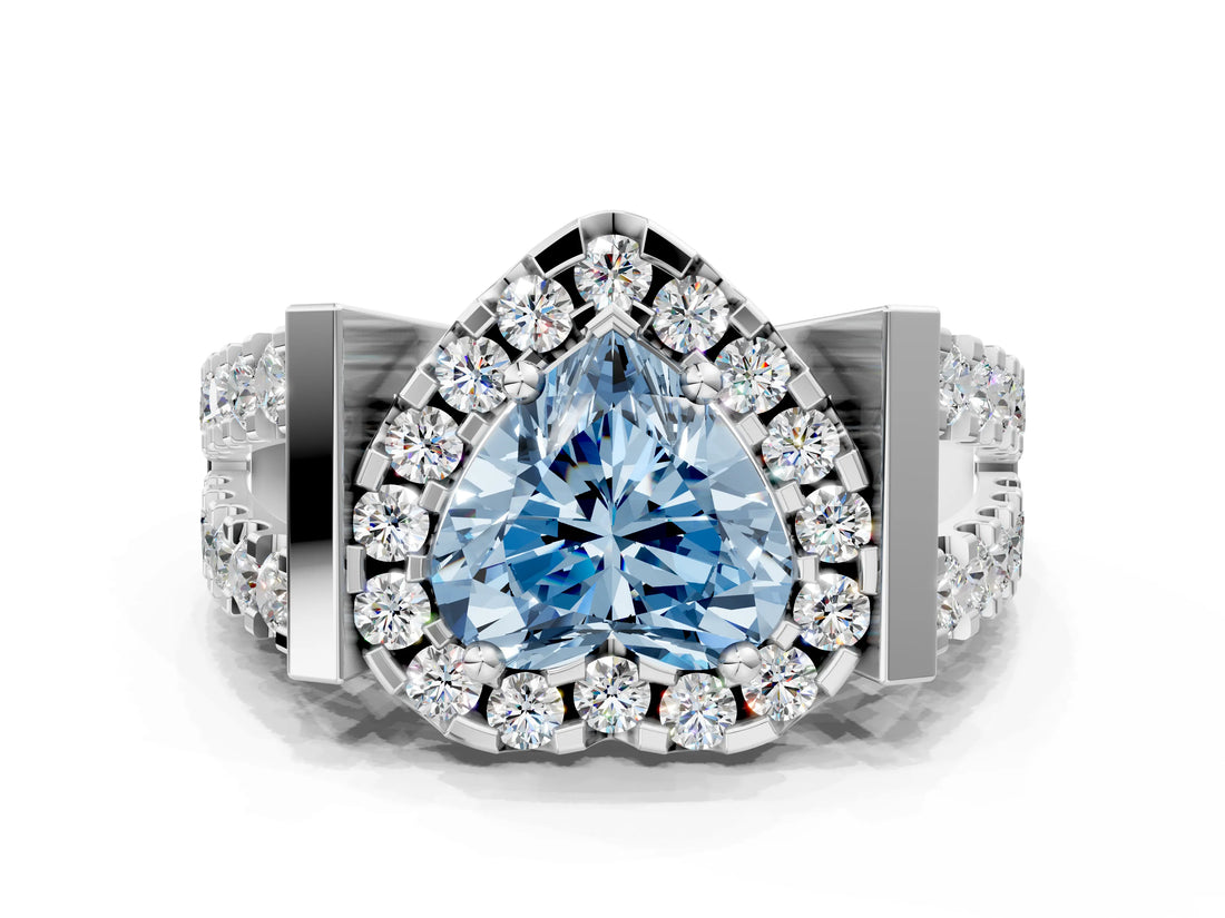 Platinum Fancy Blue Heart Cut Cut Halo Split Shank Prong Set Ring_12