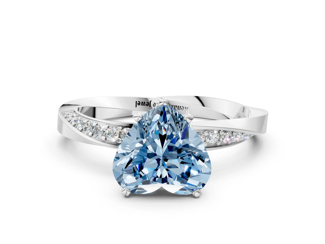 Platinum Fancy Blue Heart Cut Diamond Engagement Ring with Side Stone Accents and Four-Prong Setting_12