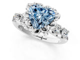 Platinum Fancy Blue Heart  Cut Diamond Floral Halo Engagement Ring with Shared Prong Setting 1