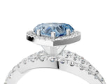 Platinum Fancy Blue Heart Cut Diamond Halo Ring with Round Split Shank and Prong Setting_16