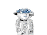 Platinum Fancy Blue Heart Cut Diamond Halo Ring with Round Split Shank and Prong Setting_17